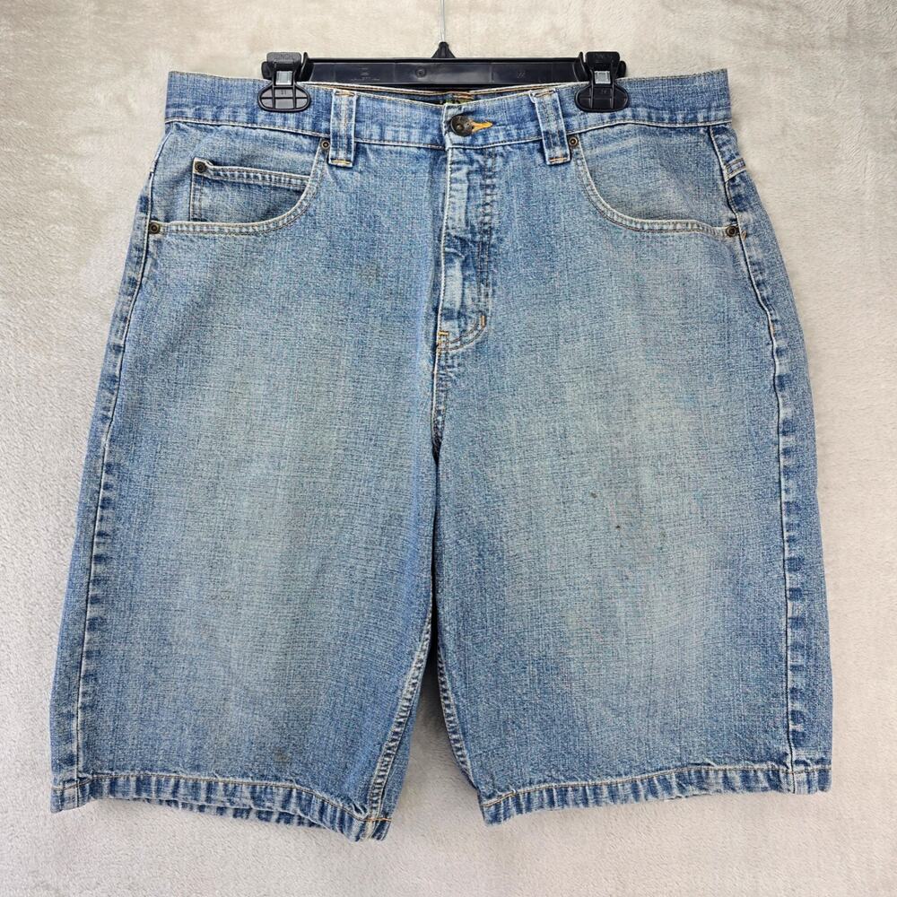 Vintage Anchor Blue Baggy Shorts Mens 34 (Fits 36x12) Blue Denim Jorts Y2K STAIN